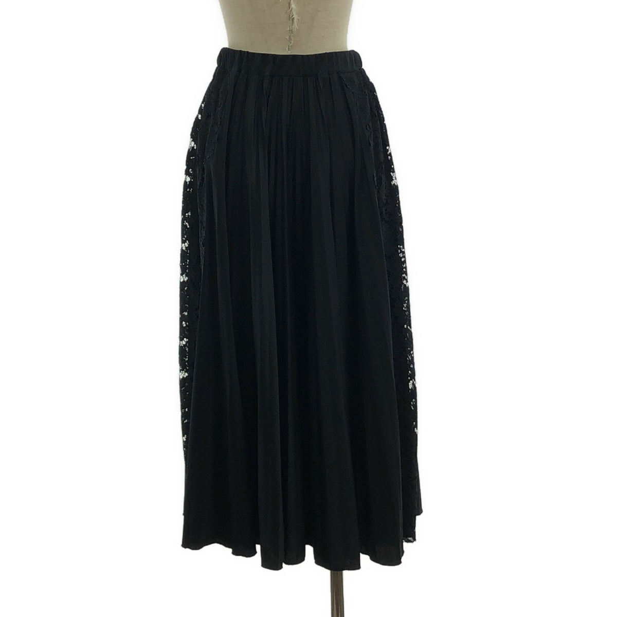 VALENTINO / ヴァレンティノ | Pleated Tech Jersey & Lace Skirt レース切替 ジャージー プリーツスカート | XS | レディース