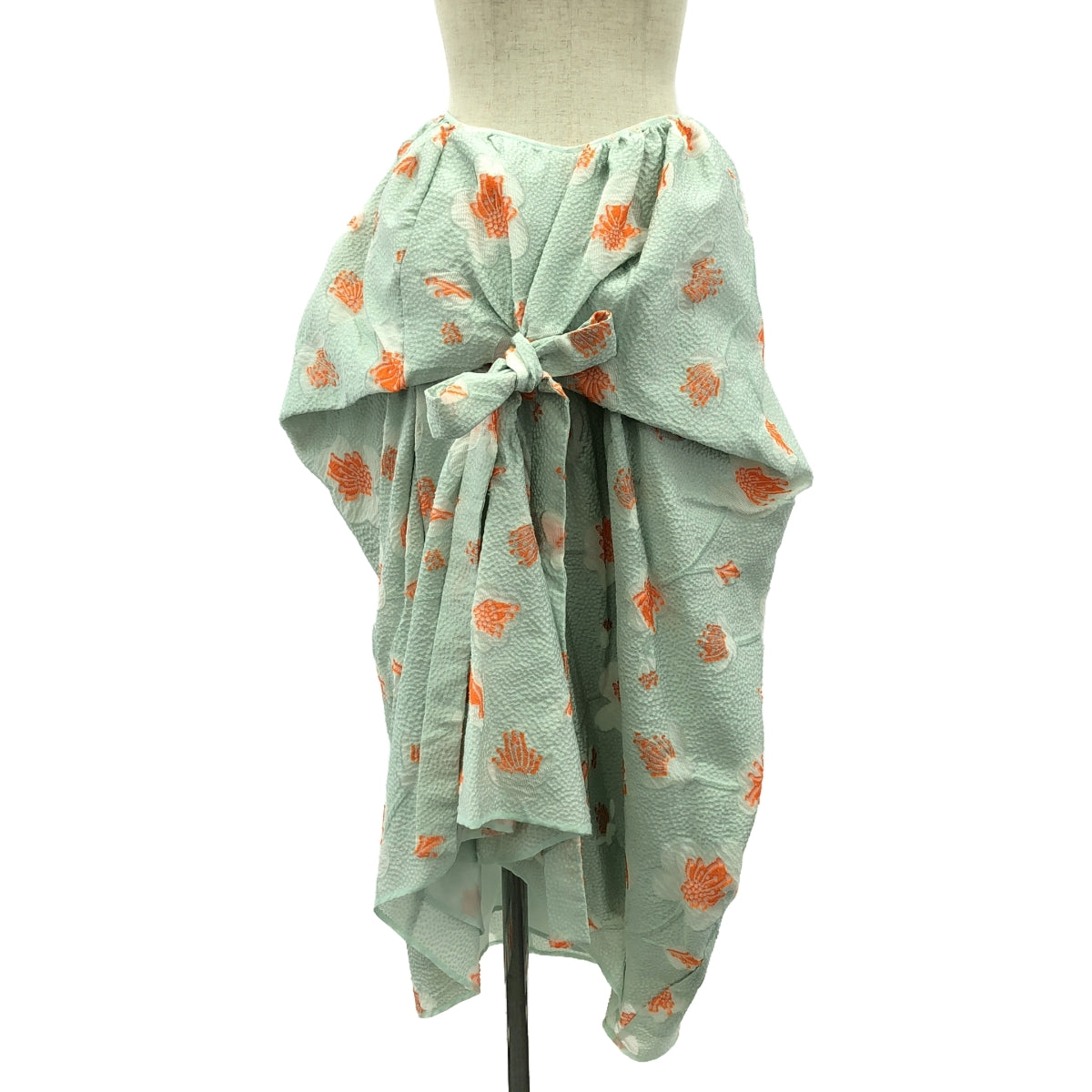 【美品】  Cecilie Bahnsen / セシリーバンセン | QUILTED FUMIE WRAP SKIRT WITH SIDE KNOT ジャガード スカート | ミントグリーン / オレンジ | レディース