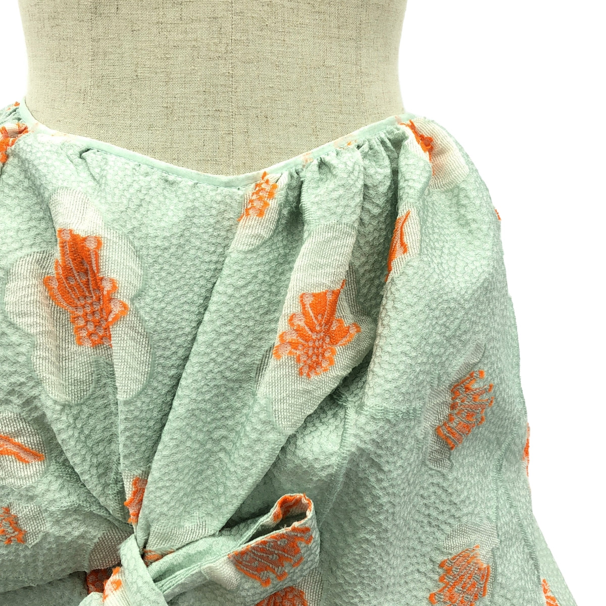 【美品】  Cecilie Bahnsen / セシリーバンセン | QUILTED FUMIE WRAP SKIRT WITH SIDE KNOT ジャガード スカート | ミントグリーン / オレンジ | レディース