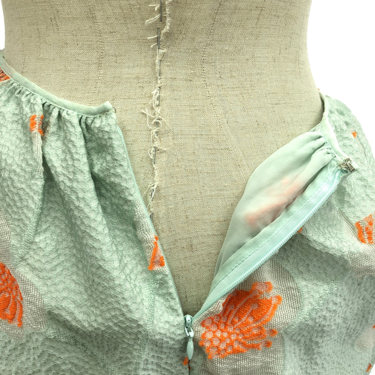 【美品】  Cecilie Bahnsen / セシリーバンセン | QUILTED FUMIE WRAP SKIRT WITH SIDE KNOT ジャガード スカート | ミントグリーン / オレンジ | レディース