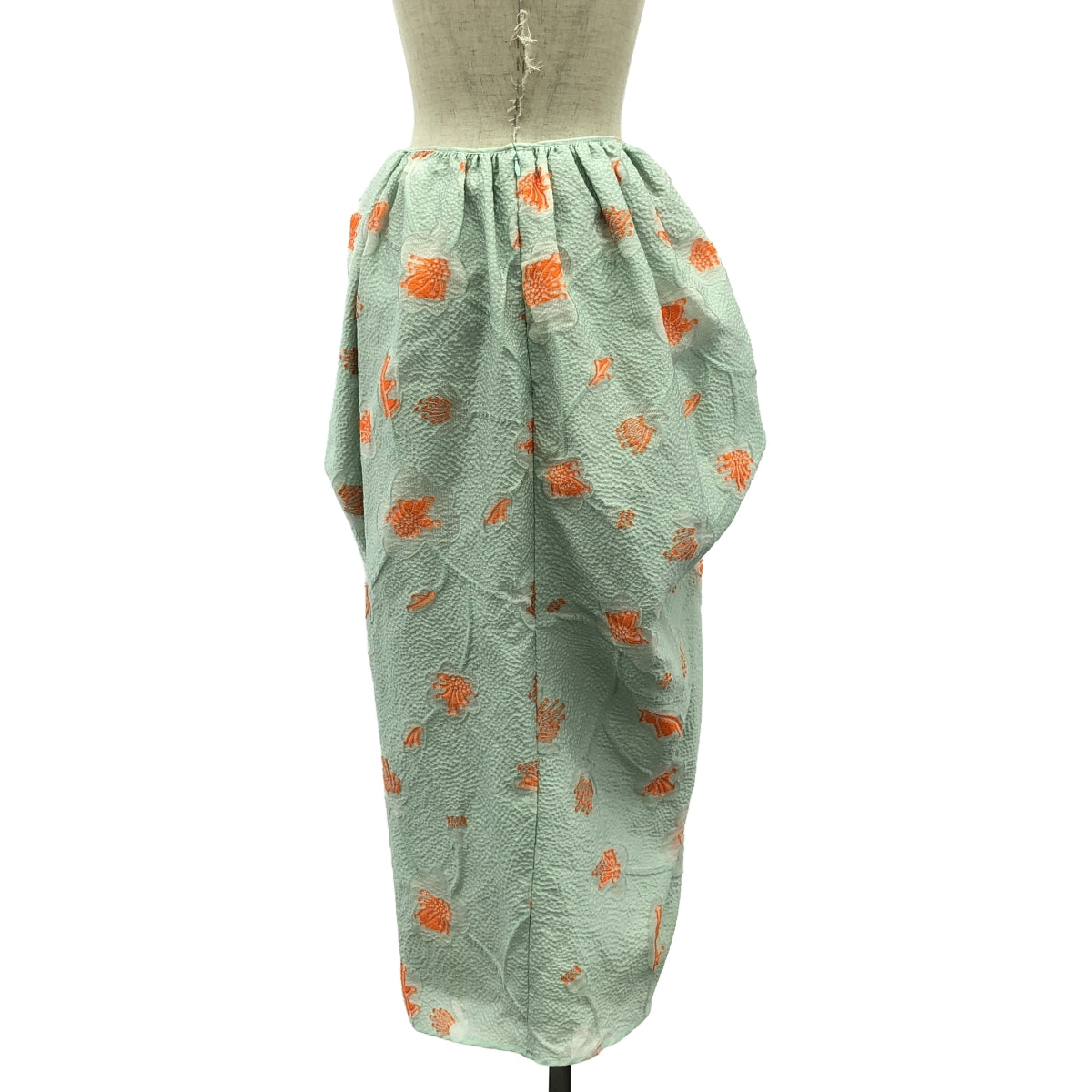 【美品】  Cecilie Bahnsen / セシリーバンセン | QUILTED FUMIE WRAP SKIRT WITH SIDE KNOT ジャガード スカート | ミントグリーン / オレンジ | レディース