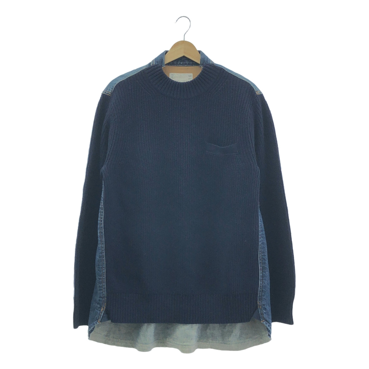 sacai / 사카이 | 데님 도킹 리브 니트 풀오버 | 2 | 네이비 / 인디고 | 남성