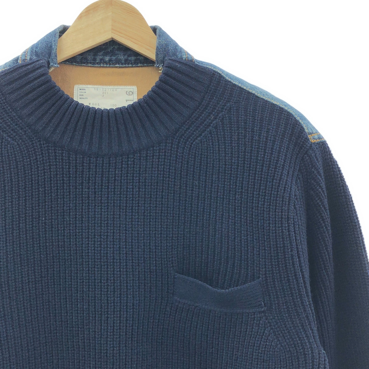 sacai / 사카이 | 데님 도킹 리브 니트 풀오버 | 2 | 네이비 / 인디고 | 남성