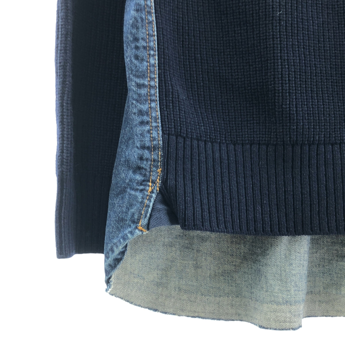sacai / 사카이 | 데님 도킹 리브 니트 풀오버 | 2 | 네이비 / 인디고 | 남성