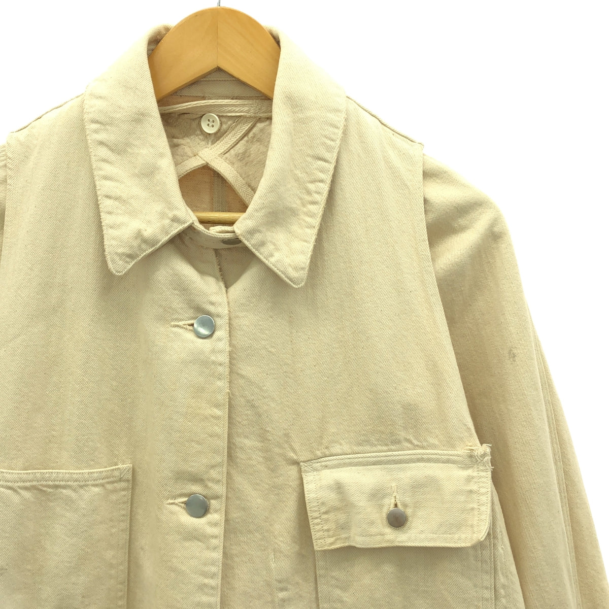 【美品】  WRYHT / ライト | 2024SS | BOLERO SLEEVE CHORE JACKET ダメージ加工 ボレロスリーブ チョアジャケット | 1 | ボーン | レディース