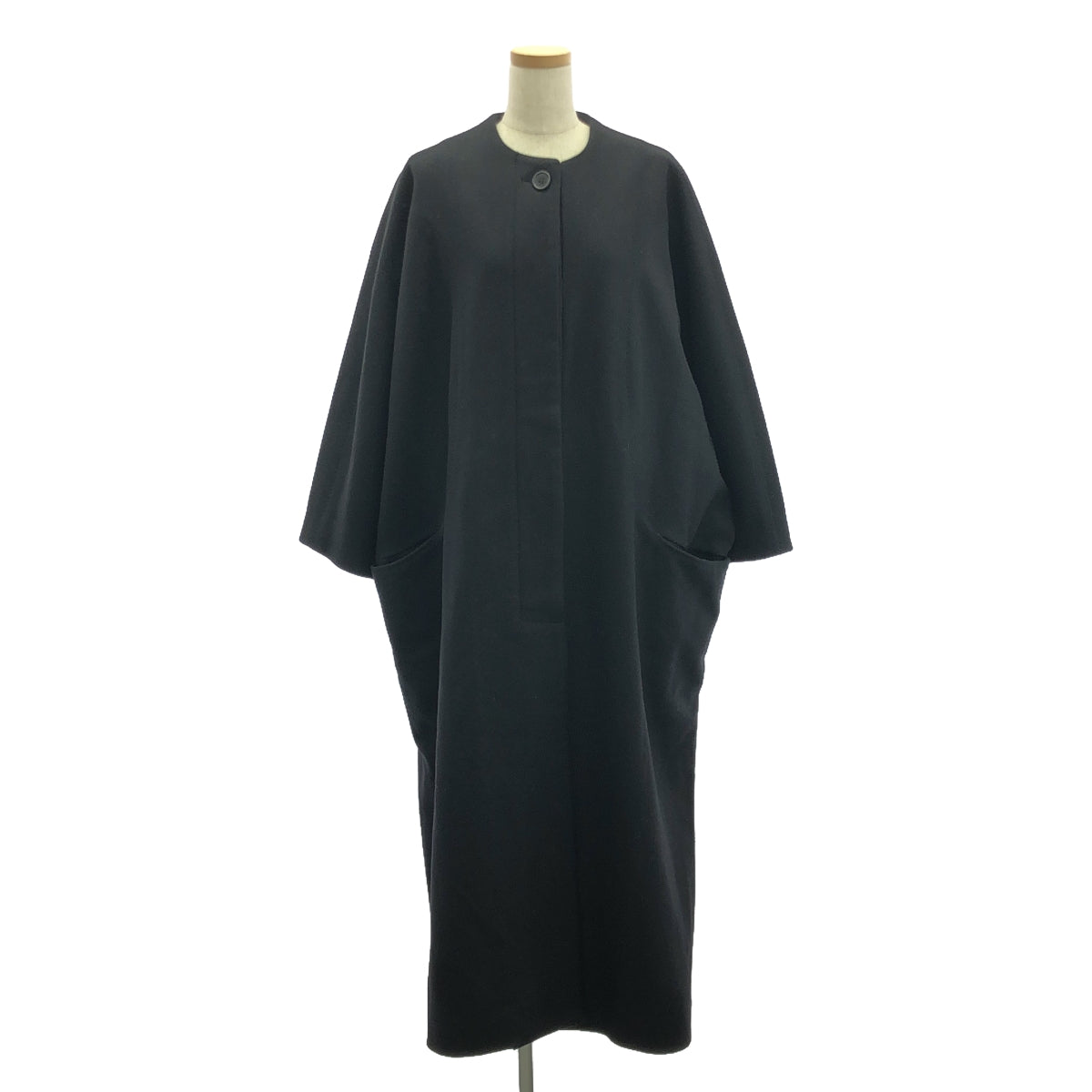 【美品】 DRIES VAN NOTEN / ドリスヴァンノッテン | ウール ノーカラーロングコート | XS | ブラック | レディース