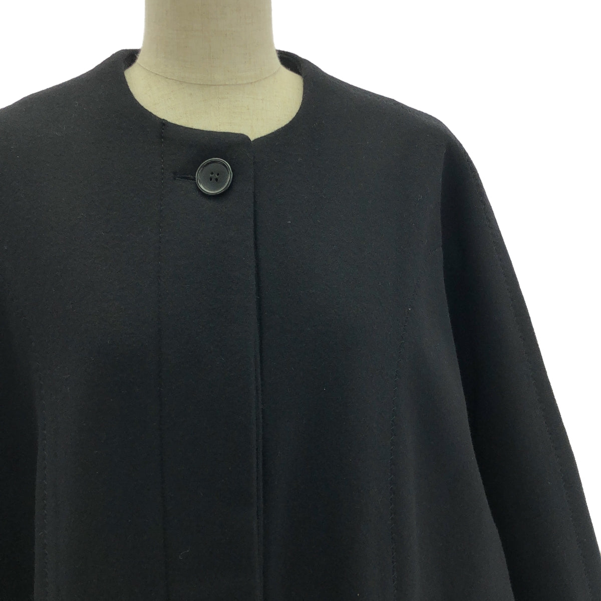 【美品】 DRIES VAN NOTEN / ドリスヴァンノッテン | ウール ノーカラーロングコート | XS | ブラック | レディース