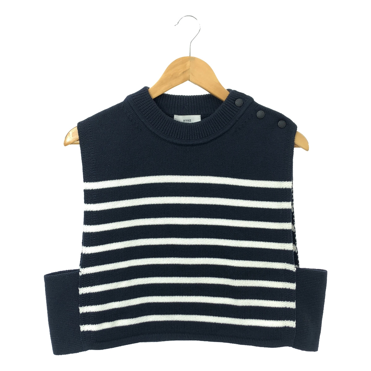 HYKE / ハイク | 2022SS | STRIPED SWEATER CROPPED TOP ニットベスト | ネイビー/ホワイト | – KLD