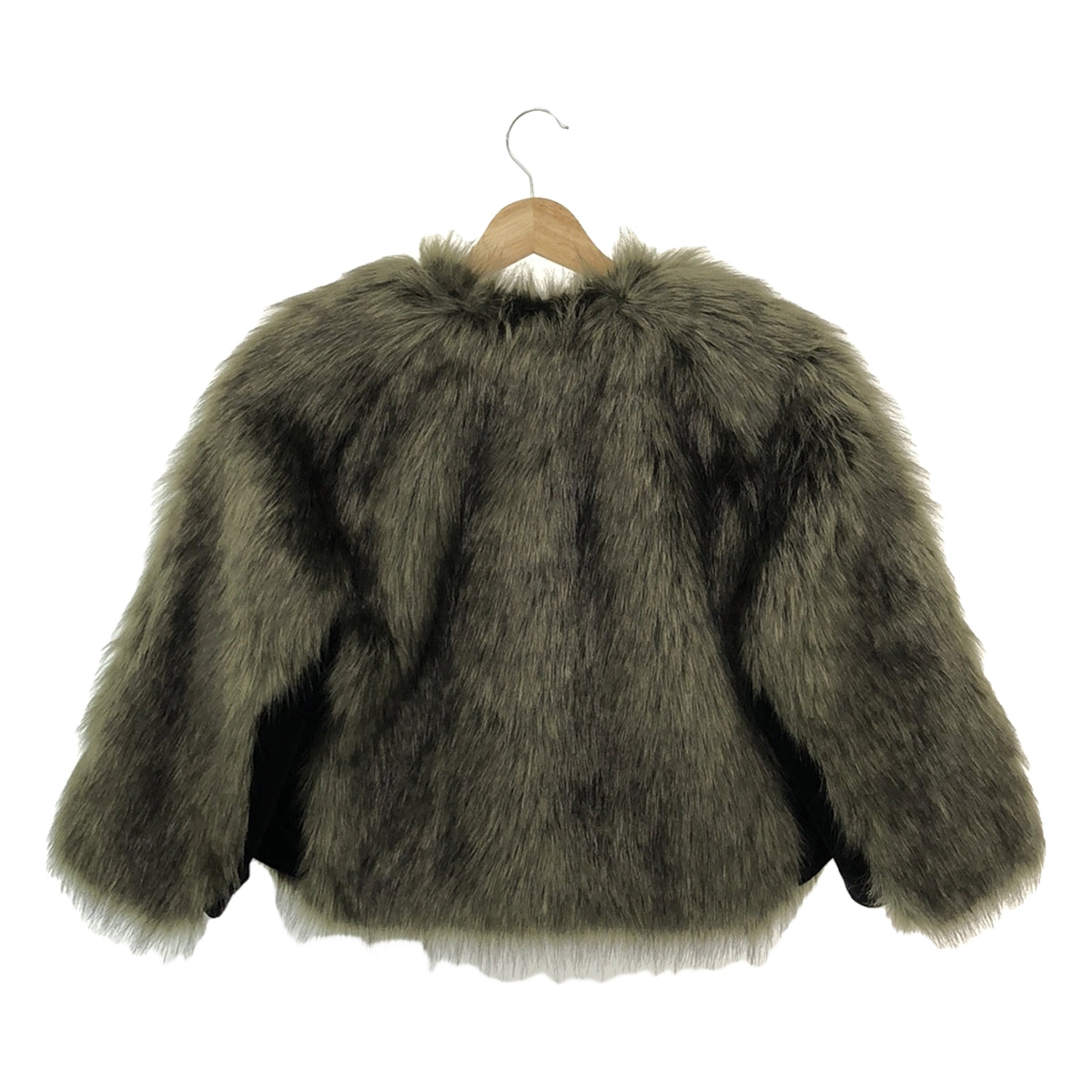 【美品】 DRIES VAN NOTEN / ドリスヴァンノッテン | 2020AW | ベルベット切替 7分袖 フェイクファージャケット | S | カーキ | レディース