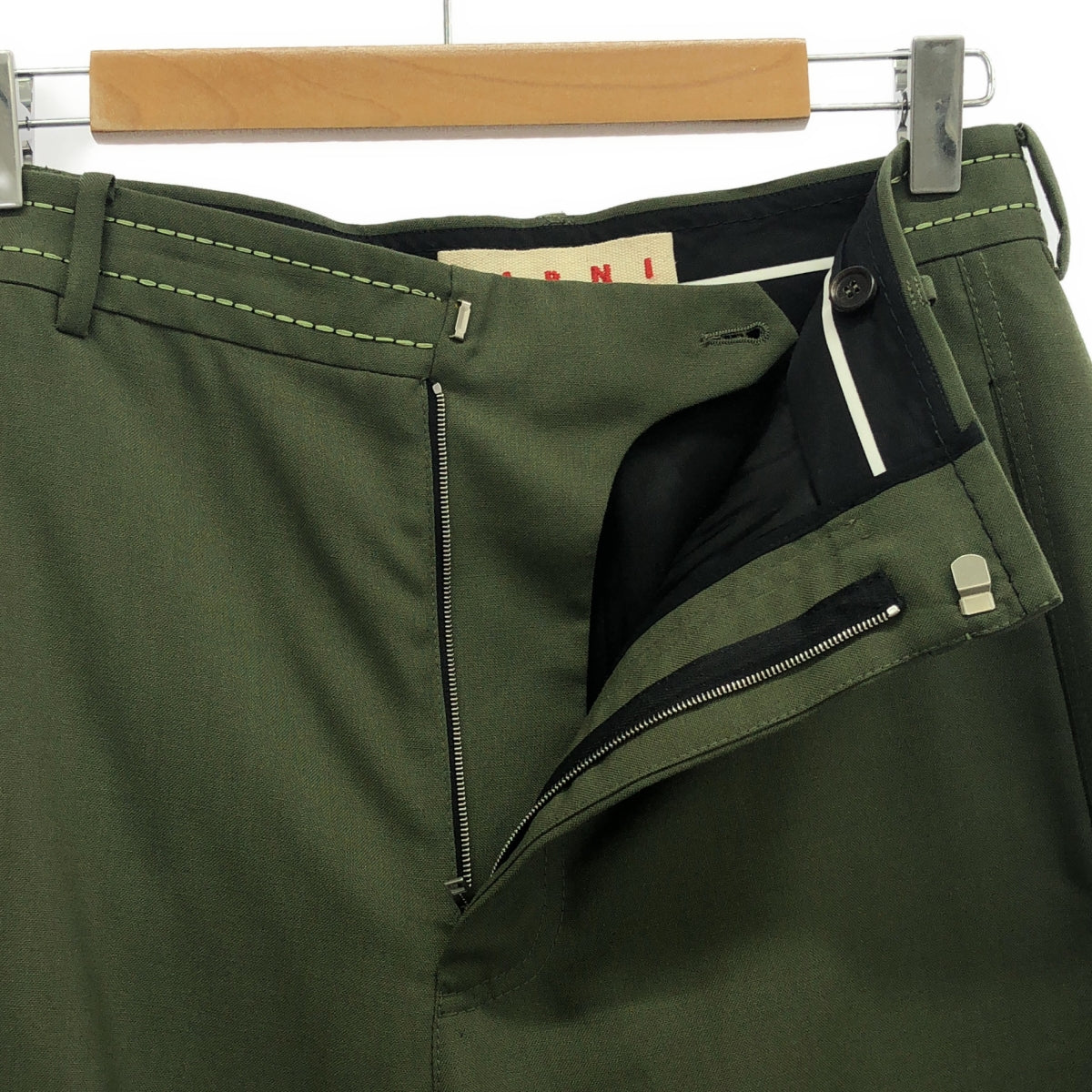 【신품】 MARNI / 마르니 | 2023AW | 울 허리 스티치 자수 슬랙스 | 38 | 그린 | 여성