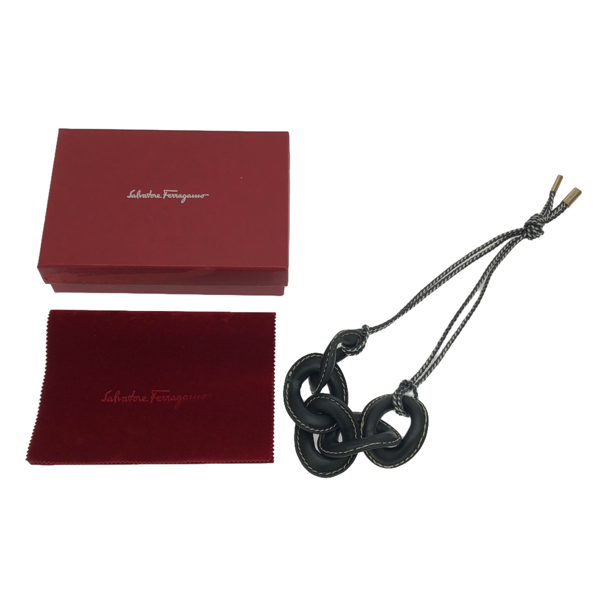 【美品】 Salvatore Ferragamo / サルヴァトーレフェラガモ | Aura Leather Necklace / レザー ネックレス | チャコールブラック系 | レディース