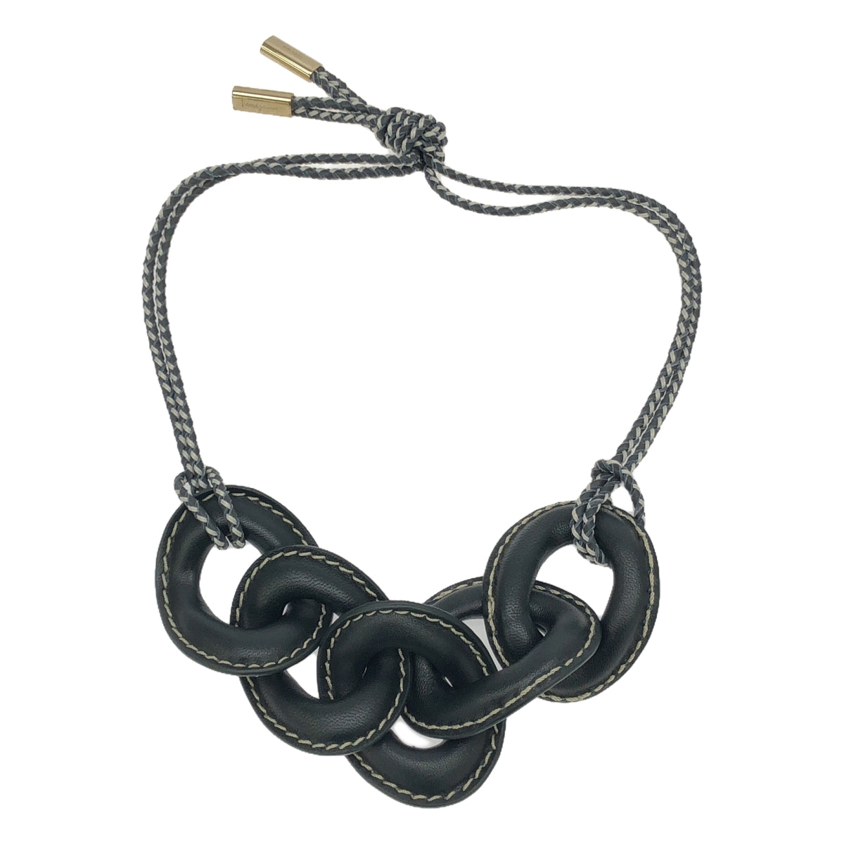 【美品】 Salvatore Ferragamo / サルヴァトーレフェラガモ | Aura Leather Necklace / レザー ネックレス | チャコールブラック系 | レディース