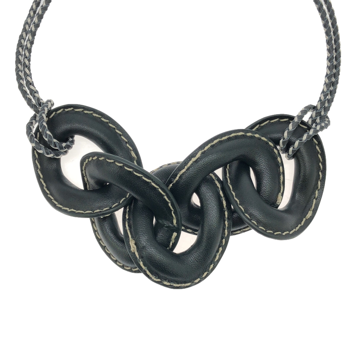 【美品】 Salvatore Ferragamo / サルヴァトーレフェラガモ | Aura Leather Necklace / レザー ネックレス | チャコールブラック系 | レディース
