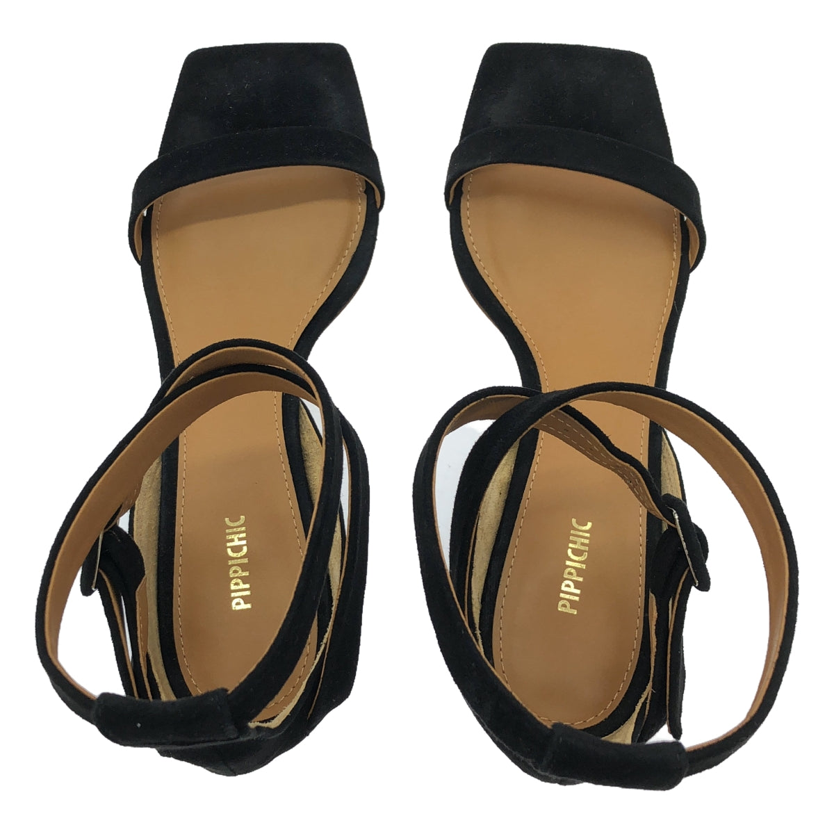 PIPPICHIC / ピッピシック | UNITED ARROWS 別注 スウェード アンクルクロス ストラップ サンダル | 35 1/2 | ブラック | レディース