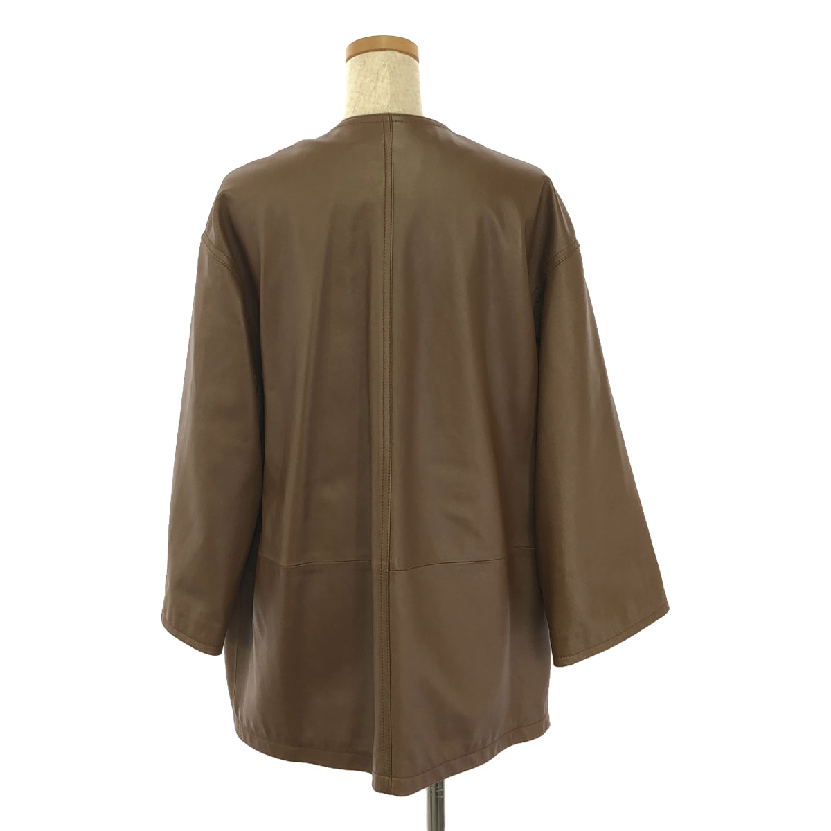 【美品】  CELINE / セリーヌ | Leather biker jacket  / 羊革 ラムレザー トリオンフ 金ボタン ノーカラー ジャケット / 柄総裏地 | 36 | ブラウン | レディース