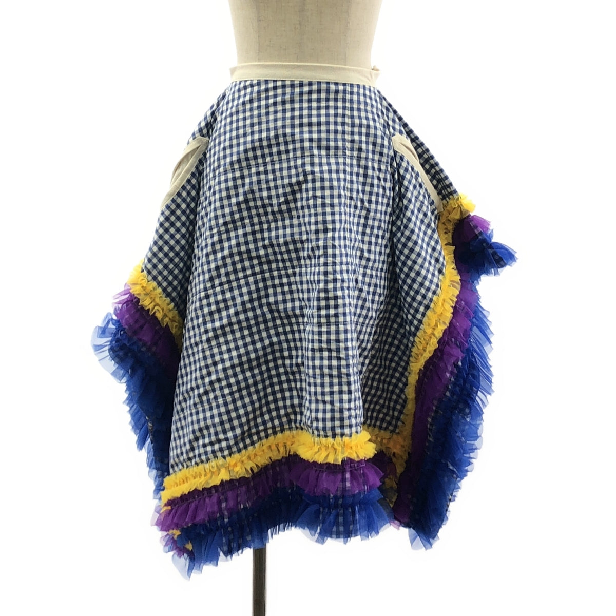 tricot コムデギャルソン 変形スカート チェック柄 ピンク サイズS COMME des GARCONS コムデギャルソンCOMME 不織布パッチデザイン
