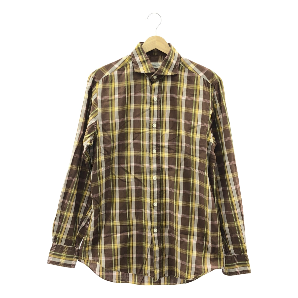 Salvatore Piccolo | 橫領棉質格紋襯衫 | 尺寸 38 | 棕色 | 男款