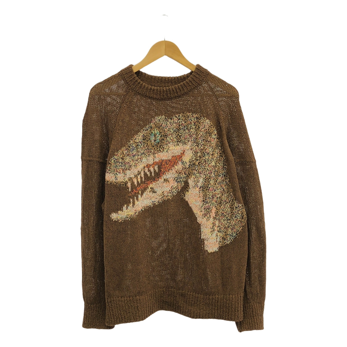 PHOTOCOPIEU | CREMENCE DINO KINT | Dinosaur crew neck rib knit pullover | Dark brown | Women's