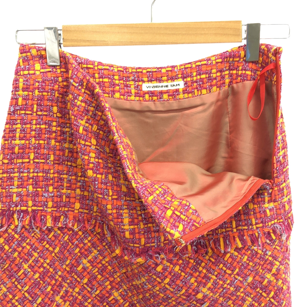 VIVIENNE TAM | Jacquard Fringe Skirt | 0 | Pink/Orange/Yellow | Women's