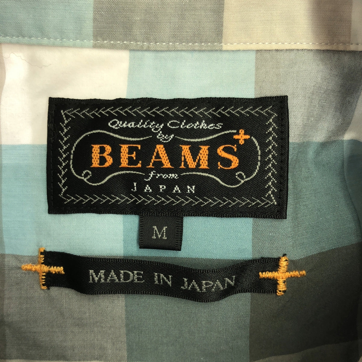 BEAMS PLUS / 빔 스플러스 | 블록 체크 버튼 다운 셔츠 | M | 블루 시스템 | 남성