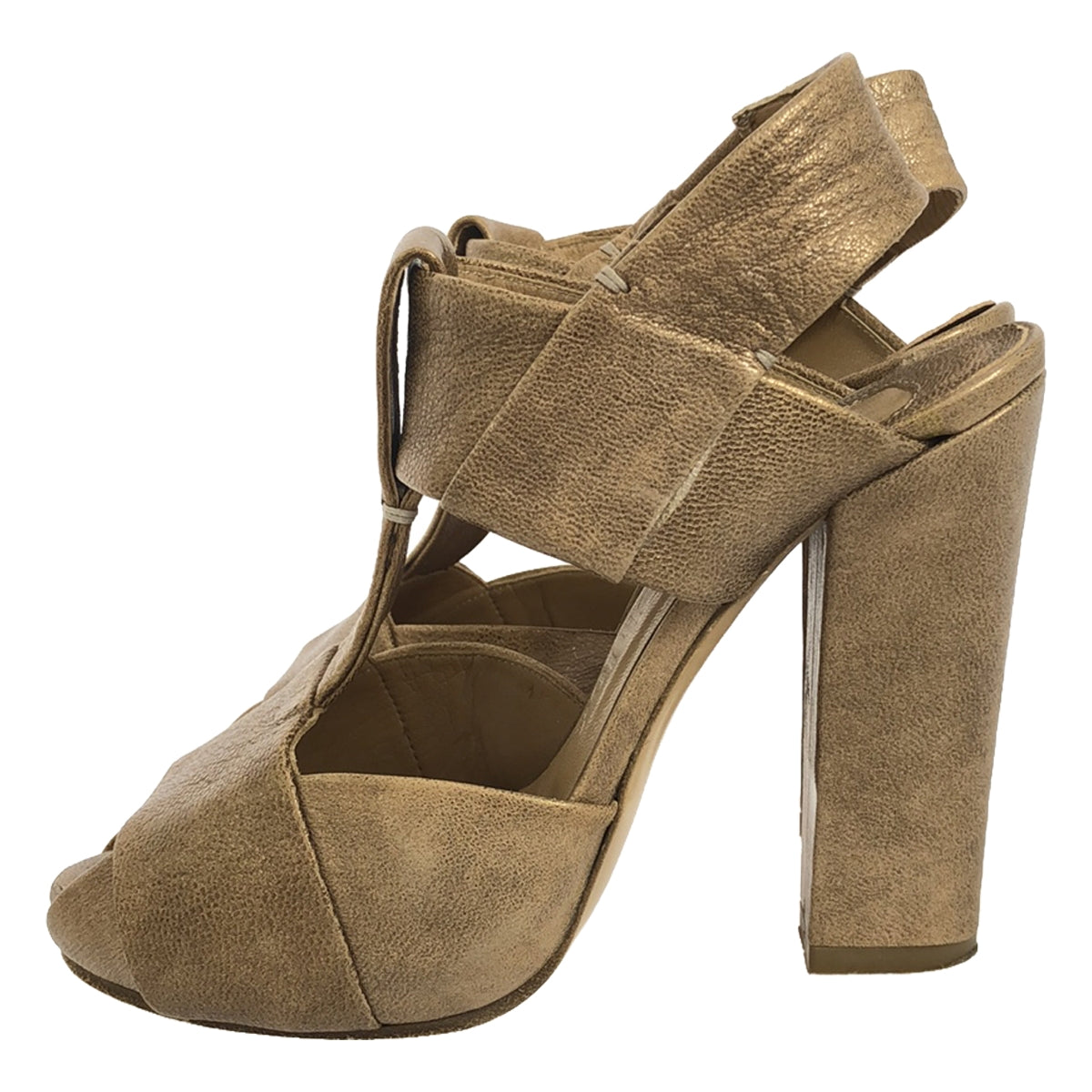 Chloe / クロエ | レザー Tストラップ ヒールサンダル | 35 | ベージュ | レディース