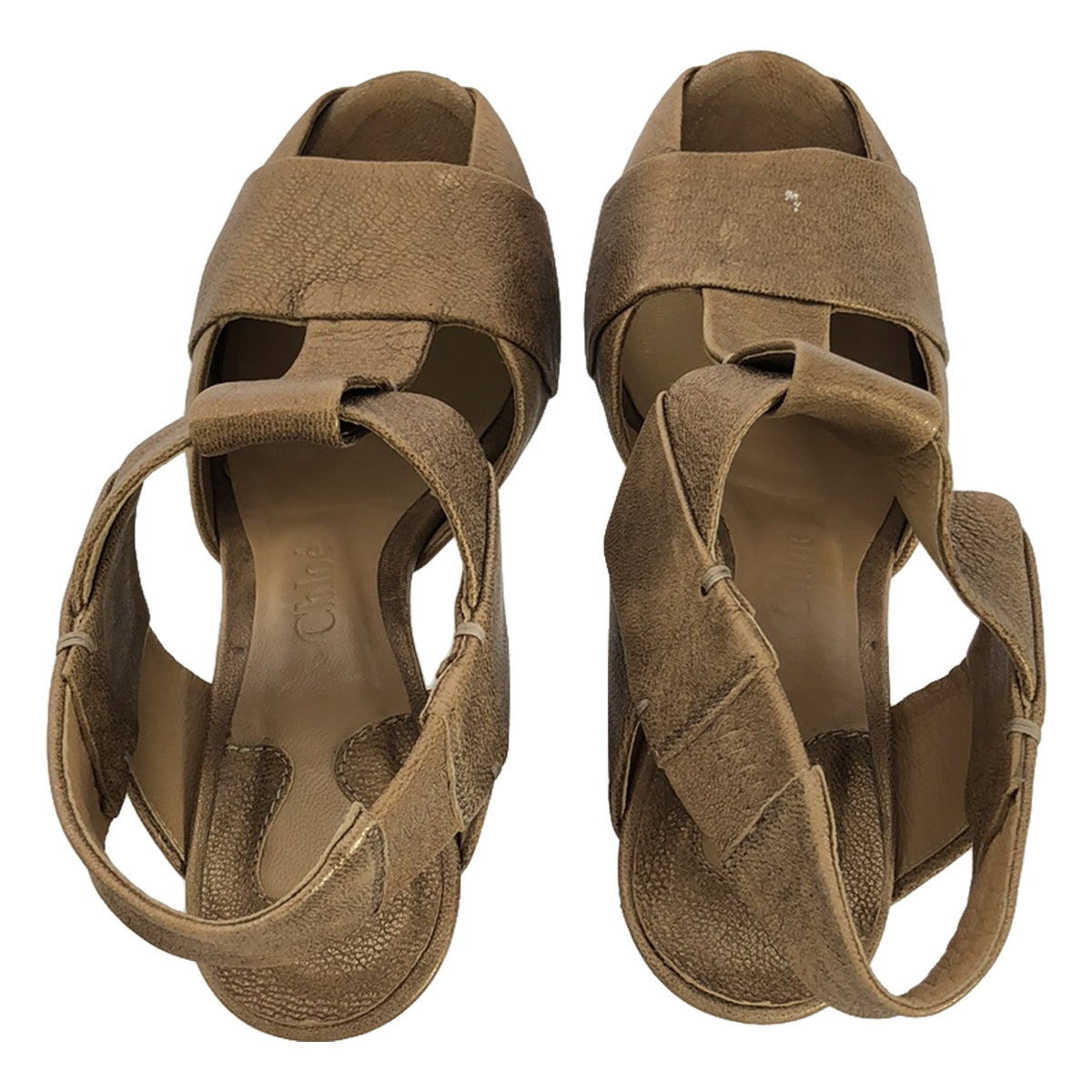 Chloe / クロエ | レザー Tストラップ ヒールサンダル | 35 | ベージュ | レディース