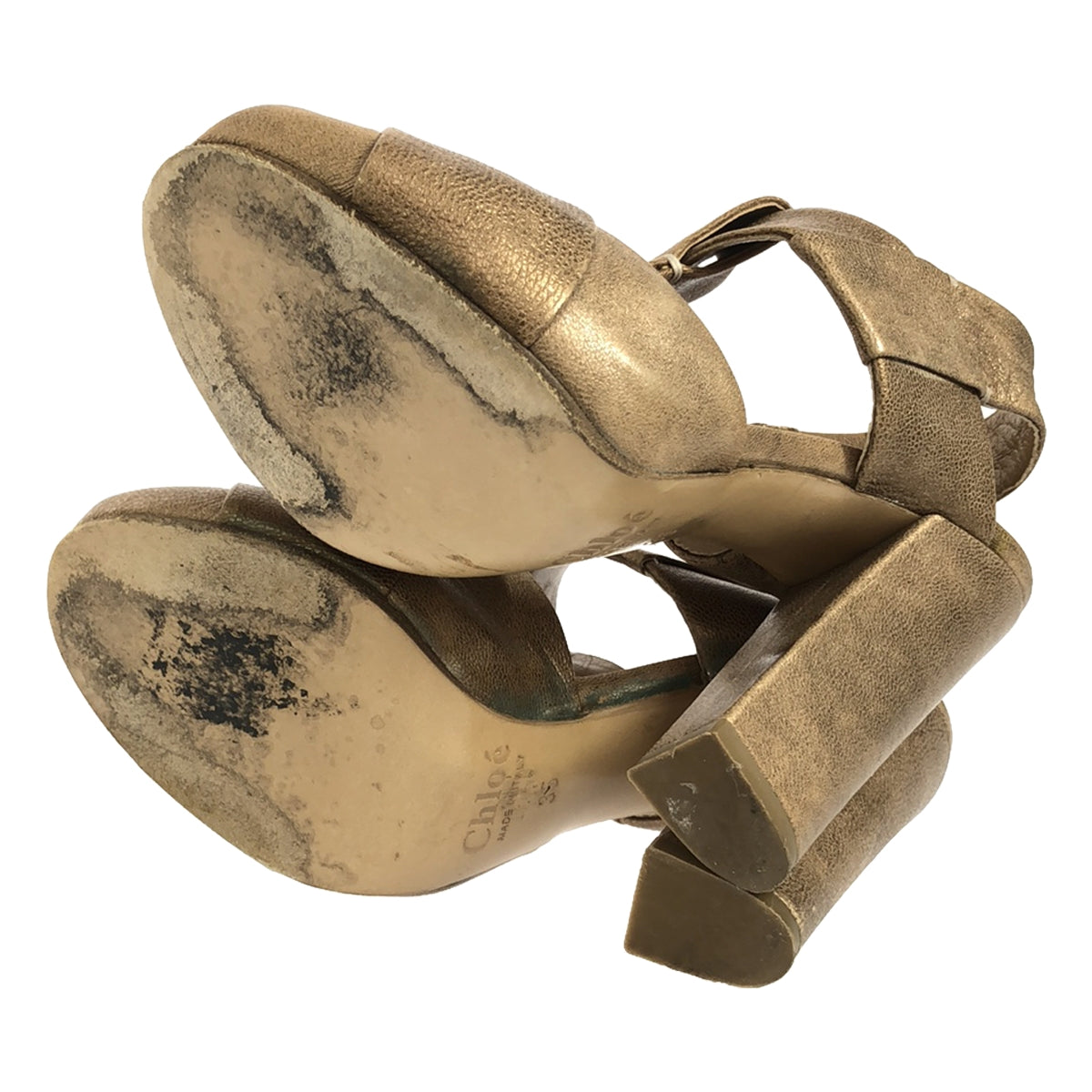 Chloe / クロエ | レザー Tストラップ ヒールサンダル | 35 | ベージュ | レディース