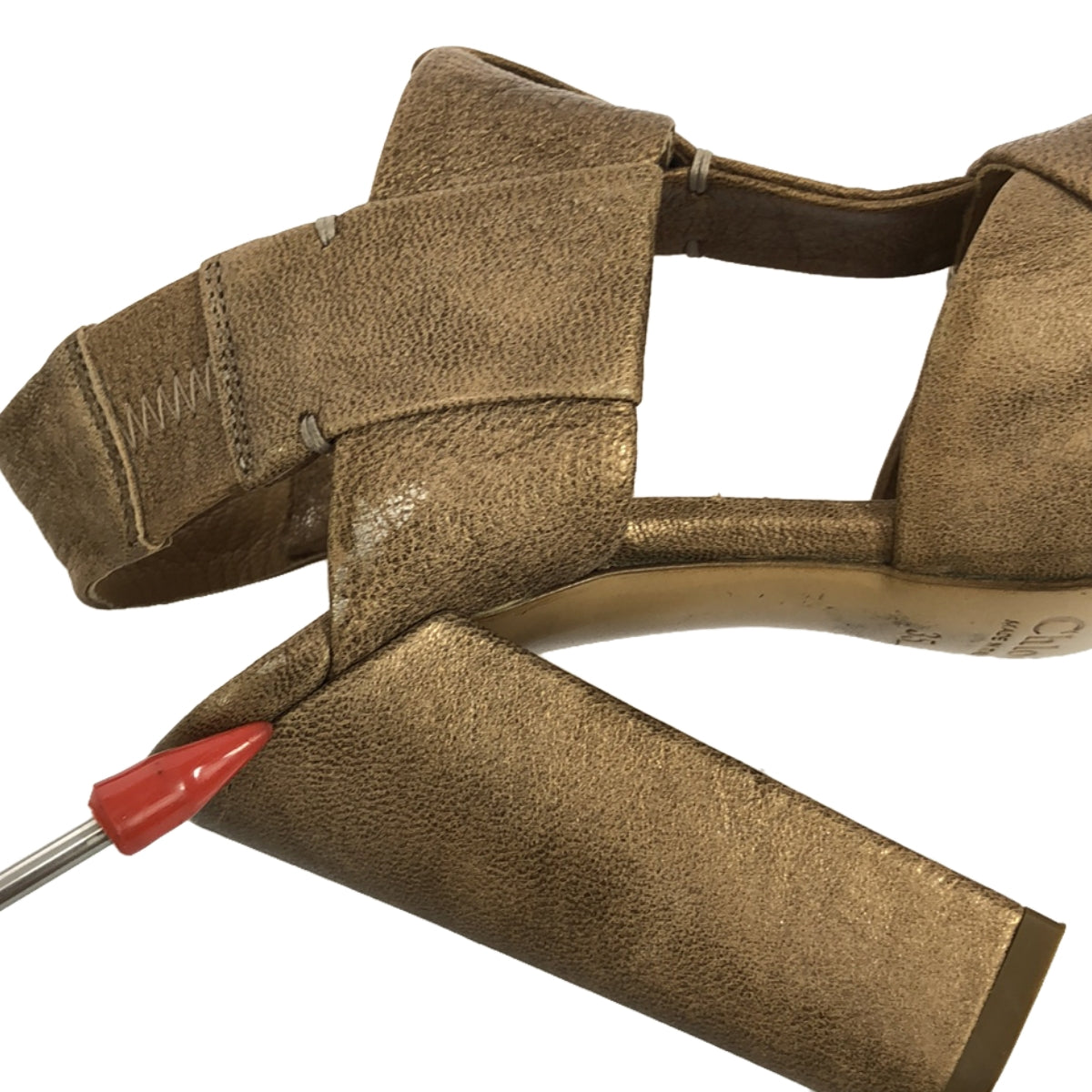 Chloe | Leather T-strap heeled sandals | 35 | Beige | Women's