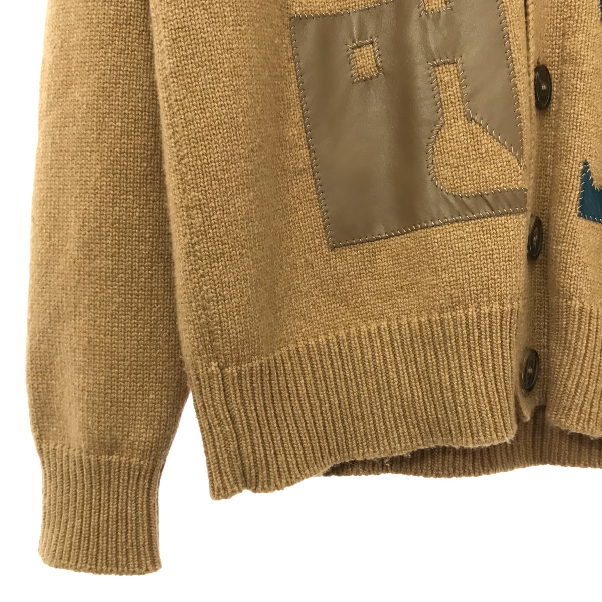 愛馬仕 | 2020秋冬 | 100% 羊絨皮革貼片針織開襟衫 | M |米色/棕色|男士