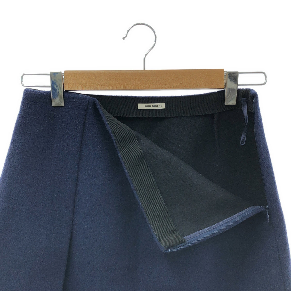 miu miu / 뮤우 뮤 | 버진 울 프론트 슬릿 스커트 | 40 | 네이비 | 여성