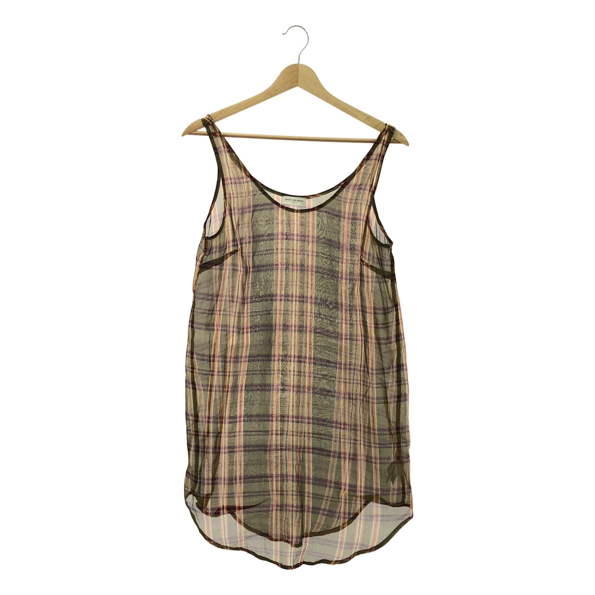 【미품】 DRIES VAN NOTEN / 드리스 밴 노텐 | silk 100 % / 실크 라운드 컷 시어 민소매 롱 블라우스 | 36 | 옐로우 / 레드 계 | 여성