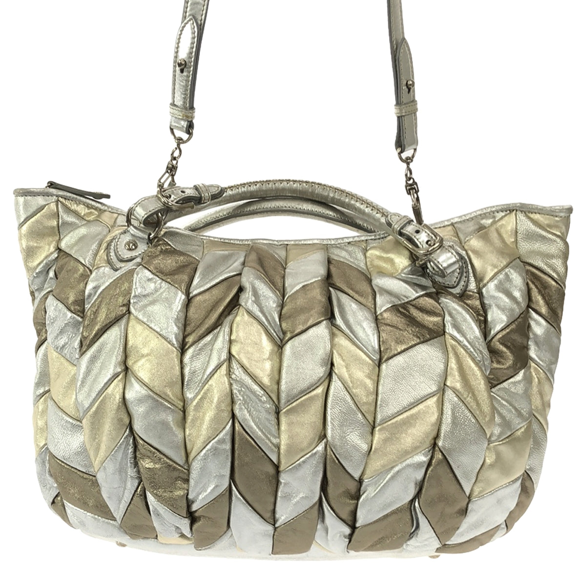 miu miu / Miu Miu | 2Way Nappa Patch 2 Tote Shoulder Bag | Gold / Silver | Women's