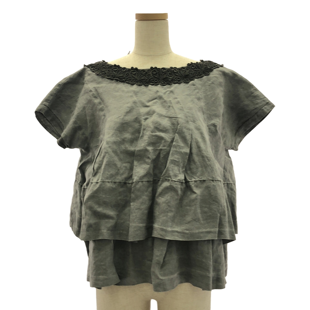tricot COMME des GARCONS / トリココムデギャルソン | 2015SS | 製品染め 変形 バックリボン フリル オーバー ブラウス | M | グレー | レディース