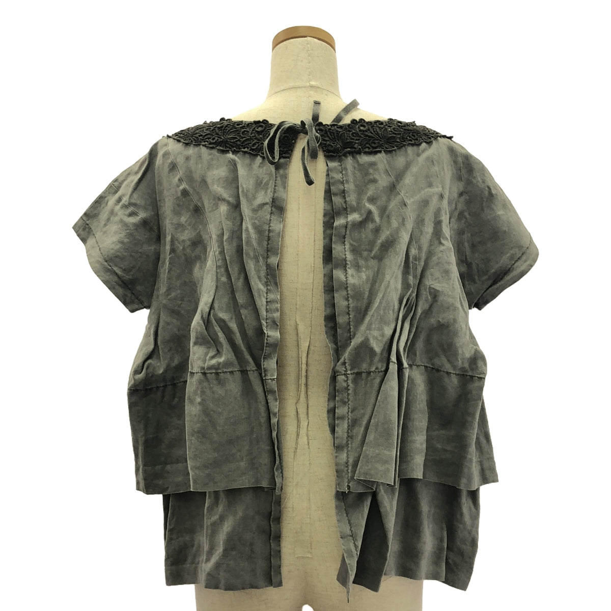 tricot COMME des GARCONS / トリココムデギャルソン | 2015SS | 製品染め 変形 バックリボン フリル オーバー ブラウス | M | グレー | レディース