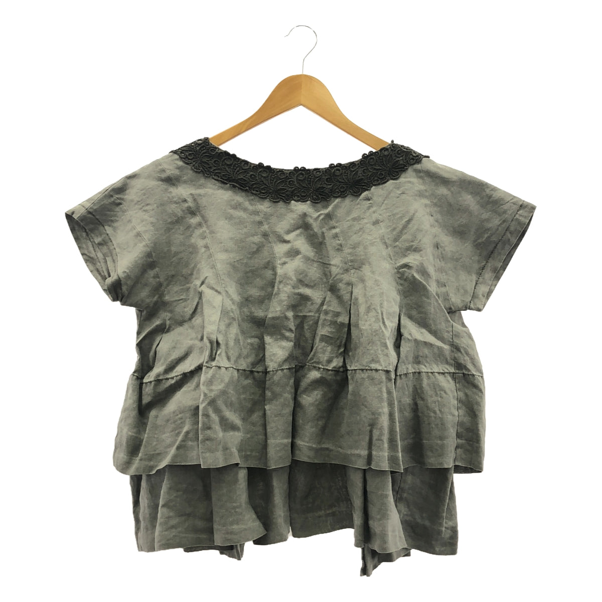 tricot COMME des GARCONS / トリココムデギャルソン | 2015SS | 製品染め 変形 バックリボン フリル オーバー ブラウス | M | グレー | レディース
