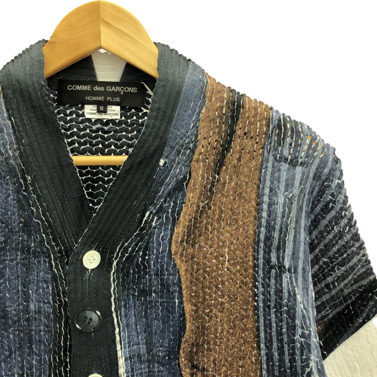 【美品】 COMME des GARCONS HOMME PLUS / コムデギャルソンオムプリュス | 2024SS | ポリエステル 転写 ケーブル ニット カーディガン | M | ネイビー/ブラウン | メンズ