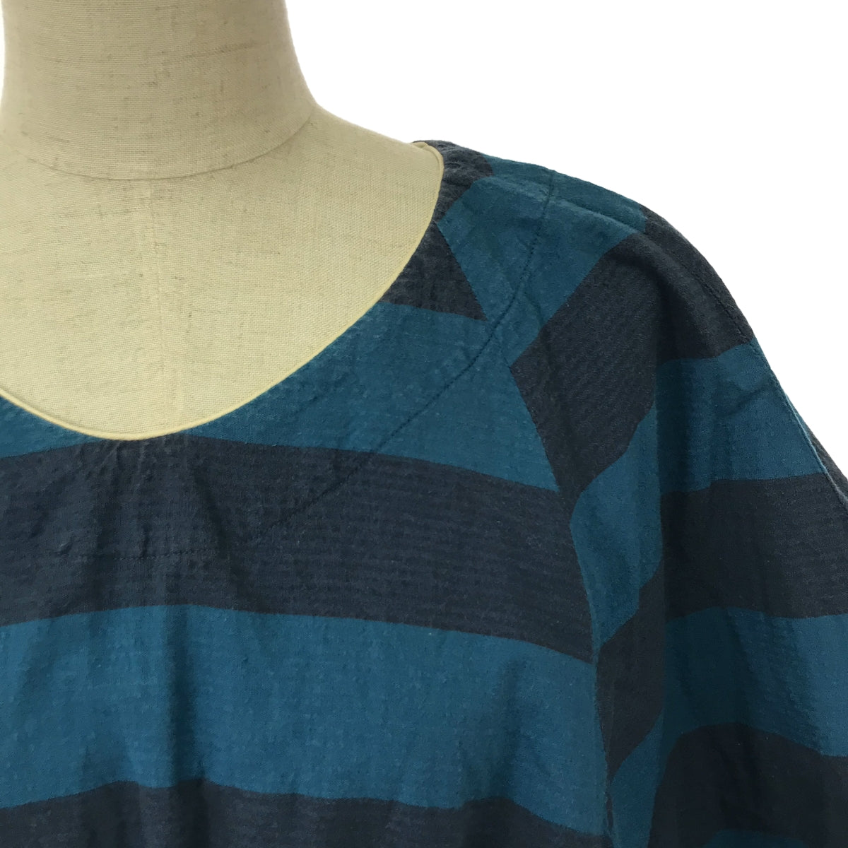mina perhonen | 1997-98 a/w | laundry noppara embroidered striped dress | 36 | blue/navy/white | women's
