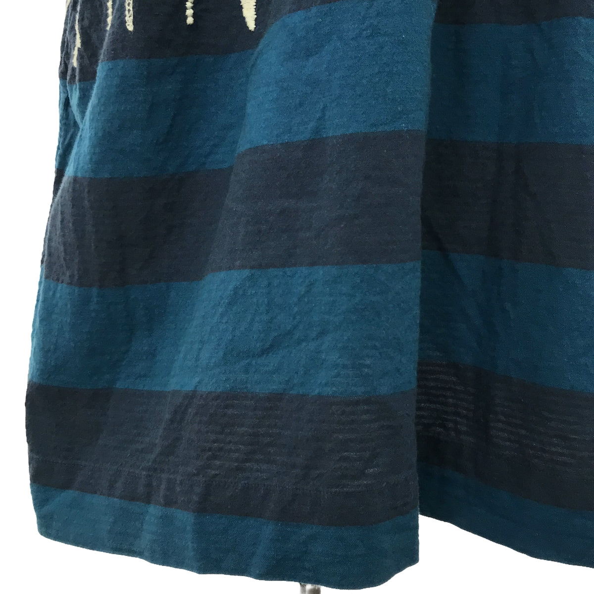 mina perhonen | 1997-98 a/w | laundry noppara embroidered striped dress | 36 | blue/navy/white | women's