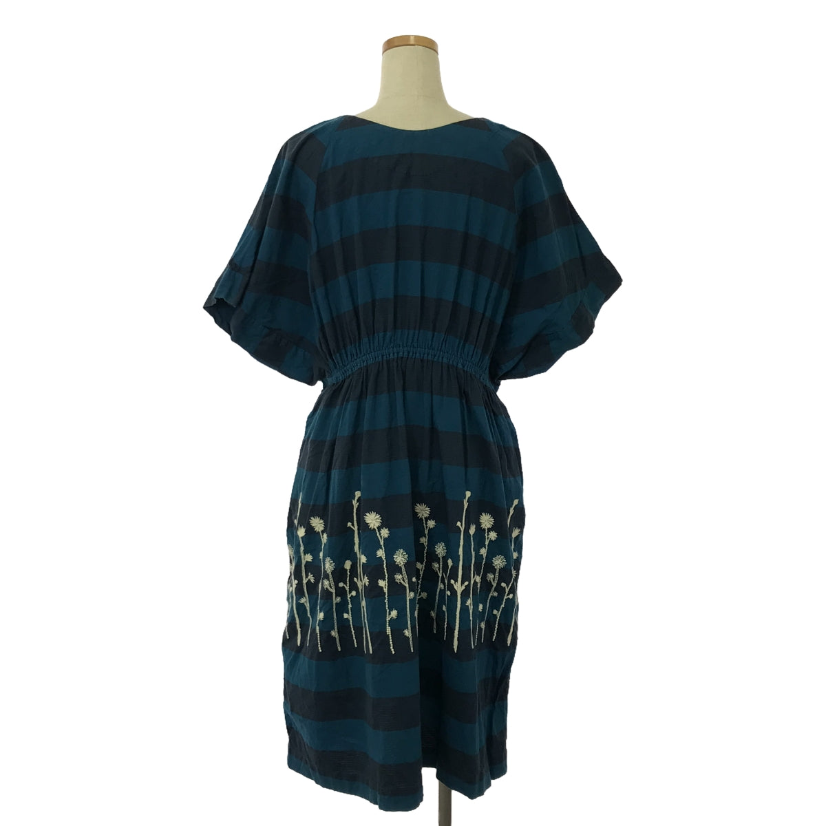 mina perhonen | 1997-98 a/w | laundry noppara embroidered striped dress | 36 | blue/navy/white | women's