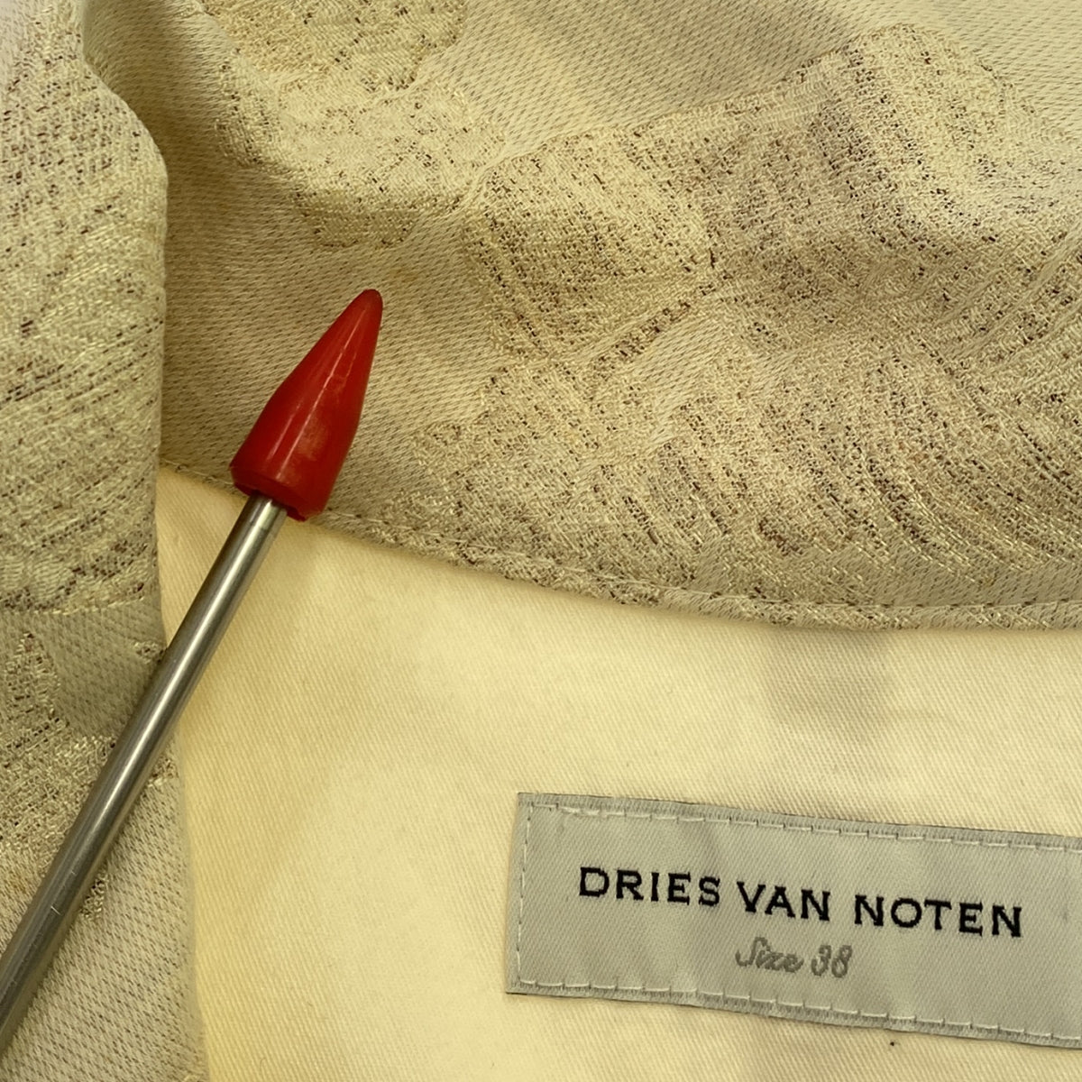 DRIES VAN NOTEN / 드리스 반 노텐 | 2014SS | 보타니컬 고블란 슬리브 전환 버튼리스 코트 | 38 | 베이지 | 여성