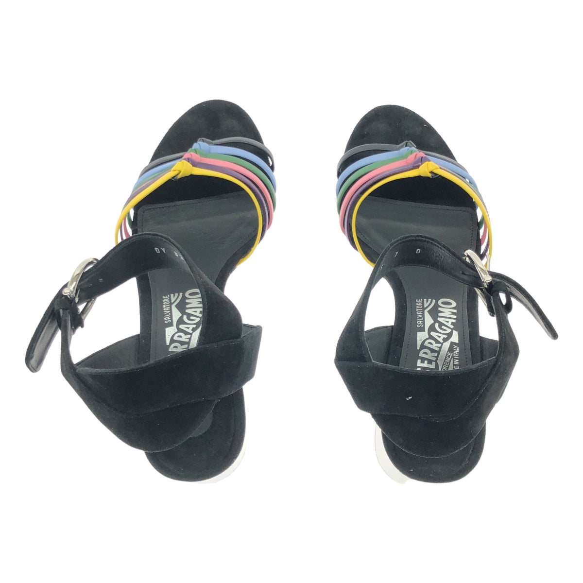 Salvatore Ferragamo | Multicolored Strap Silver Heel Sandals | 7 D | Women's