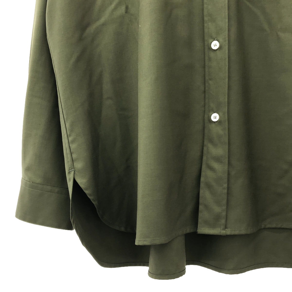 【美品】 Cristaseya / クリスタセヤ | ITALIAN WOOL HIGH COLLAR SHIRT ハイカラーシャツ | L | オリーブ | メンズ