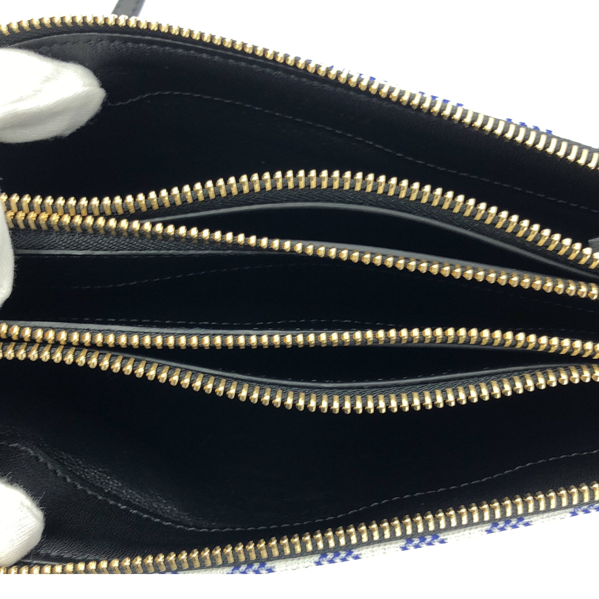 【美品】  CELINE / セリーヌ | フィービー期 トリオ ニット×レザー チェック ショルダーバッグ | Cobalt  /  ブルー / ホワイト | レディース