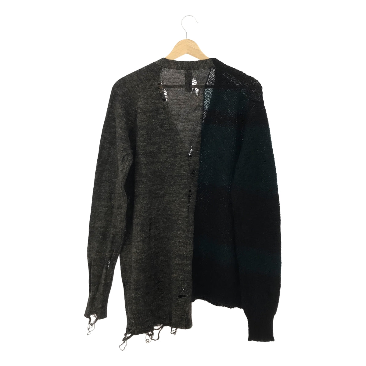 MIHARA YASUHIRO / MIHARA YASUHIRO | Bordered distressed asymmetrical V-neck knit cardigan |