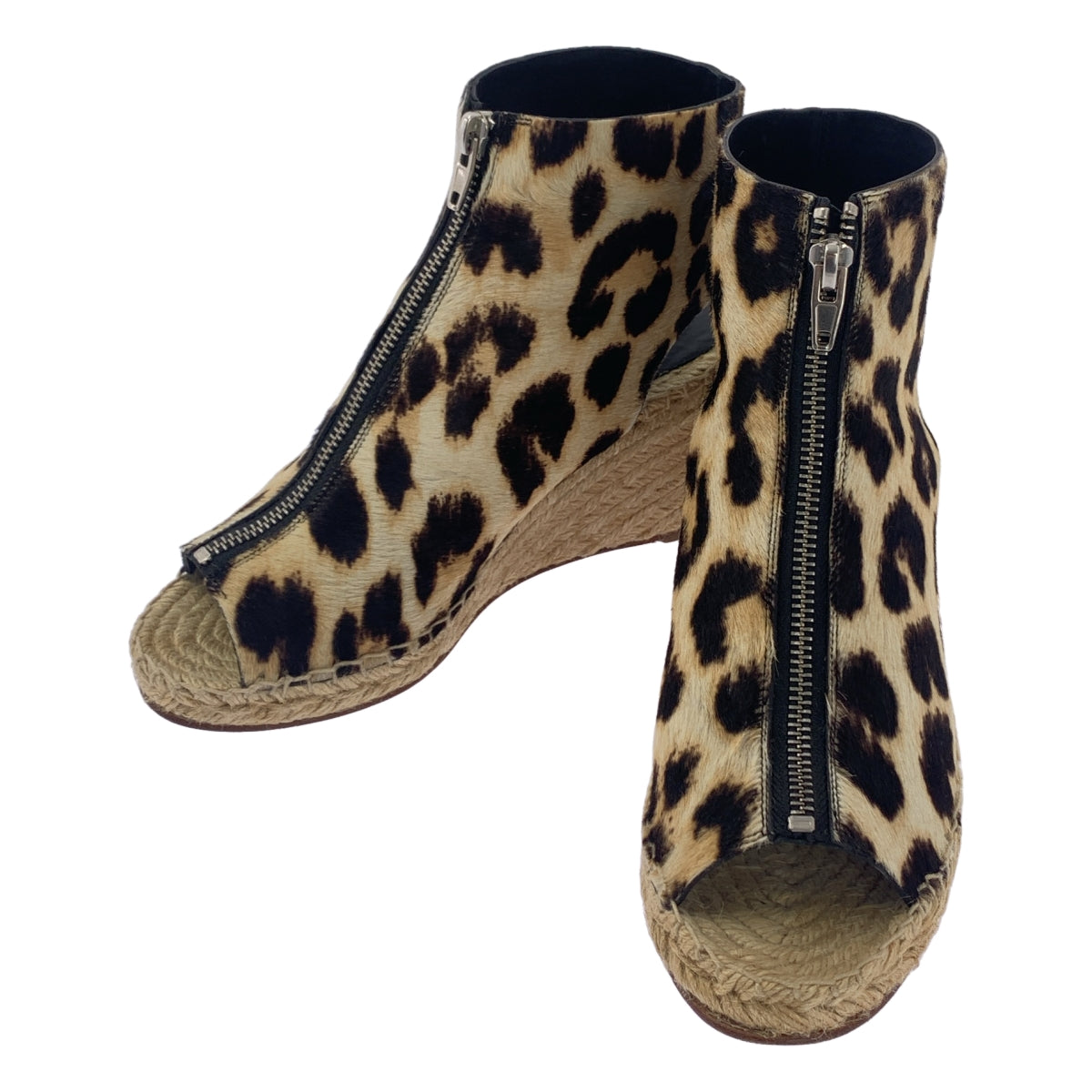 CELINE / セリーヌ | レオパード柄 ハラコ センタージップ ウェッジソール サンダル | 38 | ベージュ / ブラウン | レディース