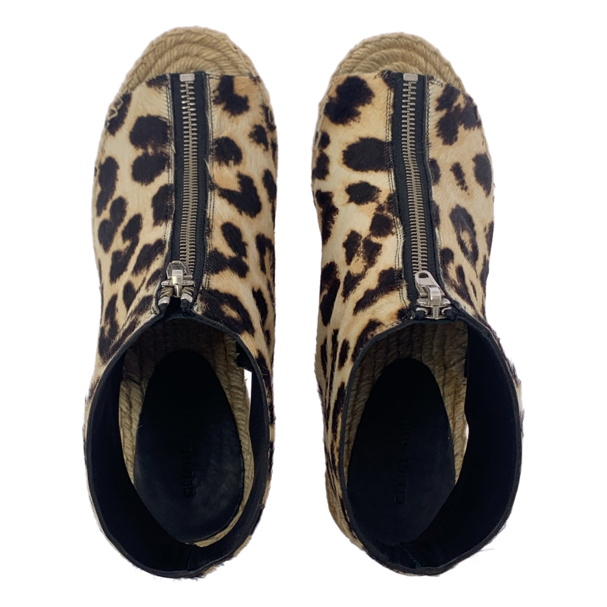 CELINE / セリーヌ | レオパード柄 ハラコ センタージップ ウェッジソール サンダル | 38 | ベージュ / ブラウン | レディース