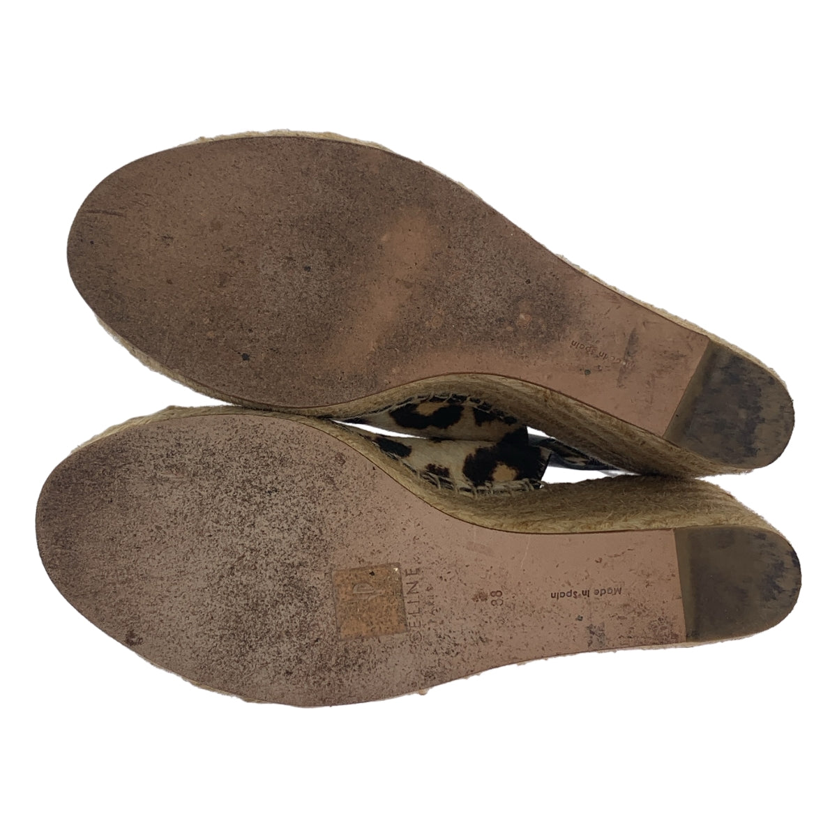 CELINE / セリーヌ | レオパード柄 ハラコ センタージップ ウェッジソール サンダル | 38 | ベージュ / ブラウン | レディース