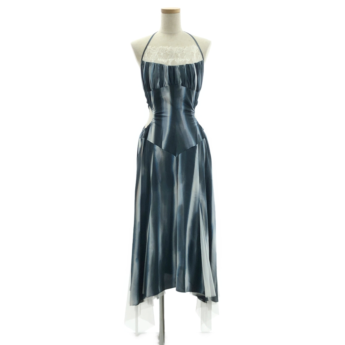 【新品】 FETICO / フェティコ | 2023AW | HAND PRINTED HALTER DRESS 総柄 ポリエステル スリットドレス ワンピース | 1 | グレー / ホワイト | レディース