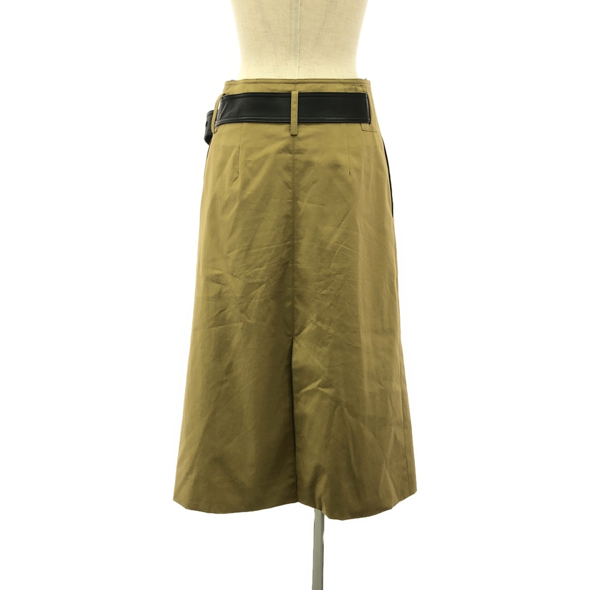 【美品】  CELINE / セリーヌ | 2018AW | フィービー期 レザーベルテッド バックスリット ラップスカート / 総裏地 | 36 | カーキ系 | レディース