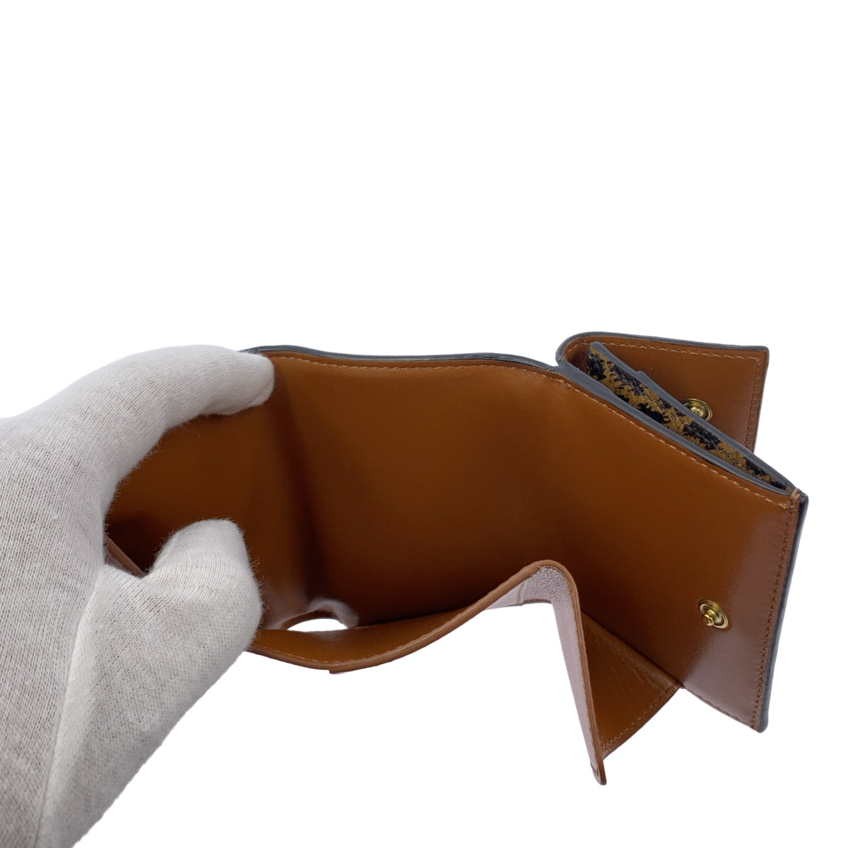 【美品】  CELINE / セリーヌ | レザー トリオンフ レオパード コンパクトウォレット 財布 | ダークブラウン | レディース